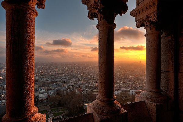 Sunset in Paris-France from the screecher with distant Eiffel Tower